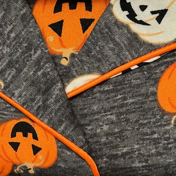 JACK O’LANTERN 2pc Pajama Set * 1X SHORTS Short Sleeve Button Down * Gray Orange - Picture 5 of 11